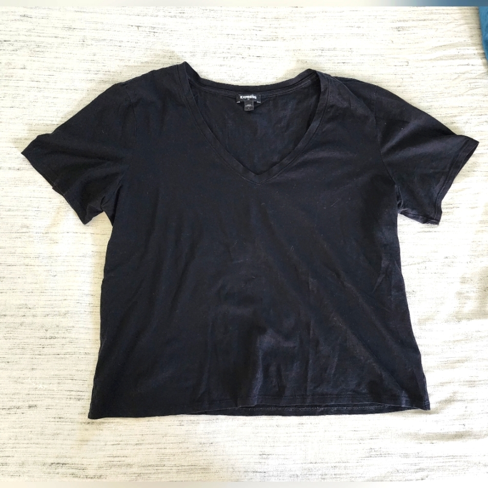 EXPRESS Black Cropped T-shirt, Sz L, 100% Cotton